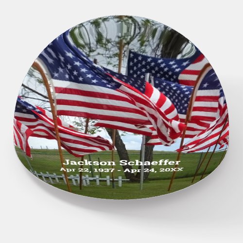 American Flags and White Crosses Memorial Paperweight