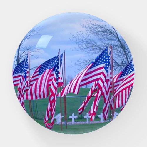 American Flags and White Crosses Paperweight