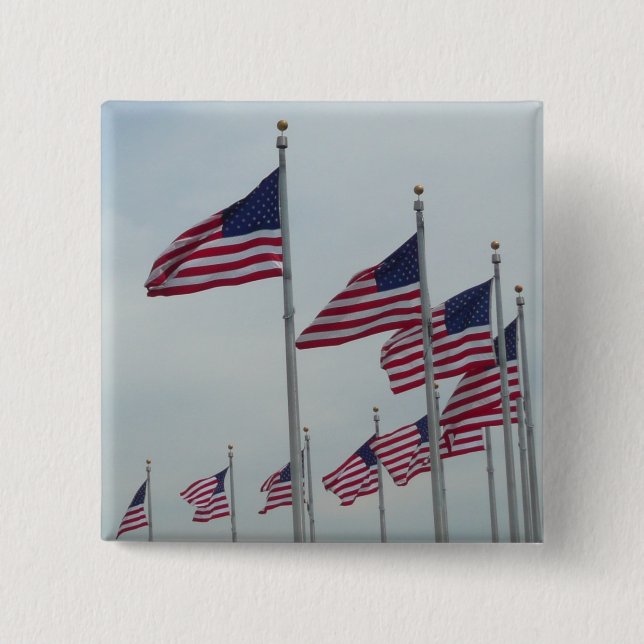 American Flags at the Washington Monument Pinback Button (Front)