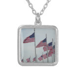 American Flags at the Washington Monument Silver Plated Necklace