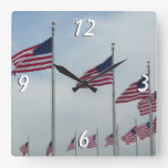 American Flags at the Washington Monument Square Wall Clock
