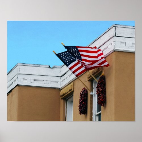 American Flags Flying on Albuquerque Adobe Poster
