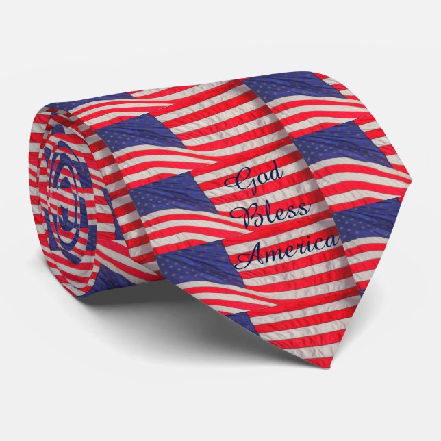 American Flags God Bless America Print 2 Sides Tie (Rolled)