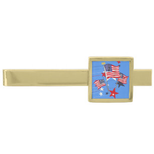 American Flags Gold Finish Tie Bar