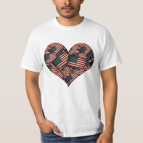 American Flags in Heart Shape T_Shirt