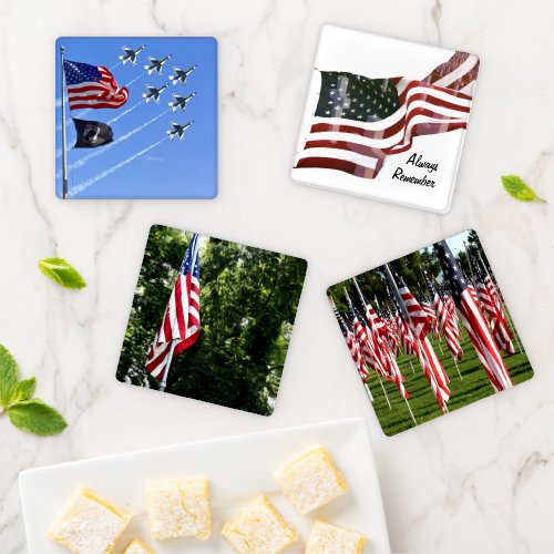 American Flags Memorials Coaster Set