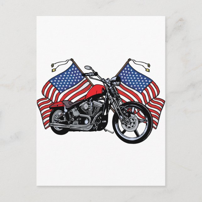 American Flags Motorcycle Postcard (Front)