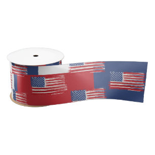 American Flags On Red White and Blue Satin Ribbon