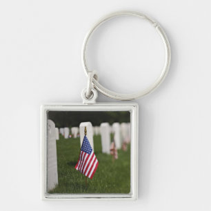 American flags on tombs of American Veterans on Keychain