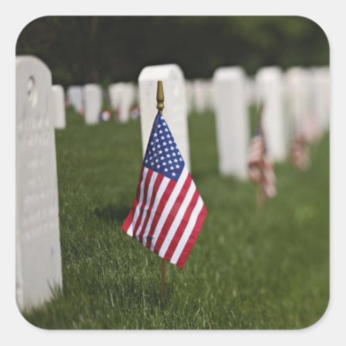 American flags on tombs of American Veterans on Square Sticker