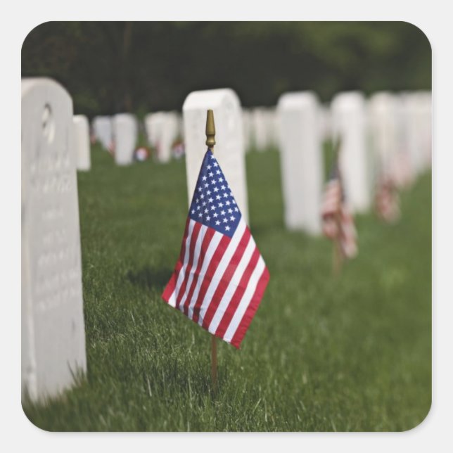 American flags on tombs of American Veterans on Square Sticker (Front)