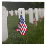 American Flags On Tombs Of American Veterans On Tile at Zazzle