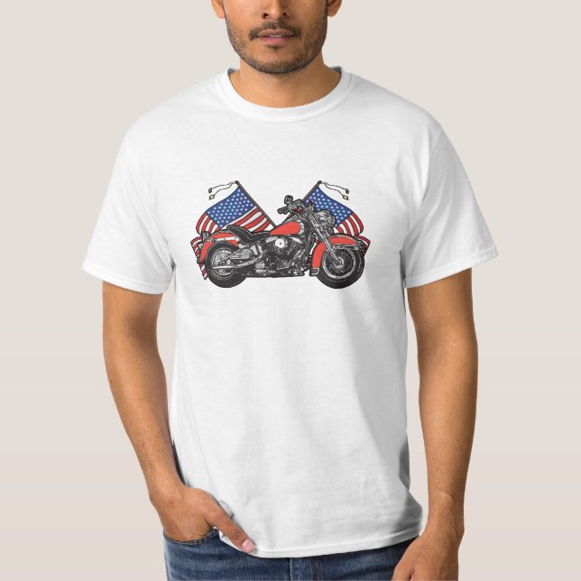 American Flags Patriotic Motorcycle T-Shirt (Front)