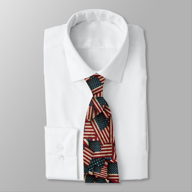 American Flags Pattern Neck Tie (Tied)