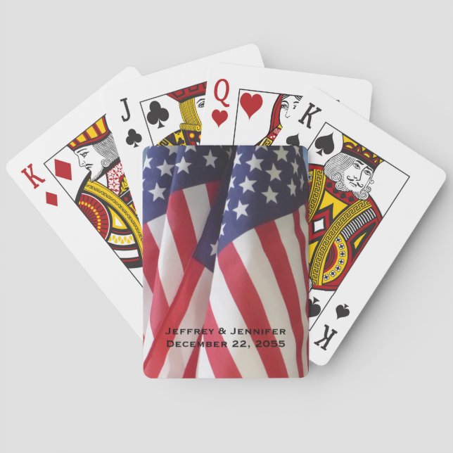 American Flags Personalized Name Patriotic  Poker Cards (Back)