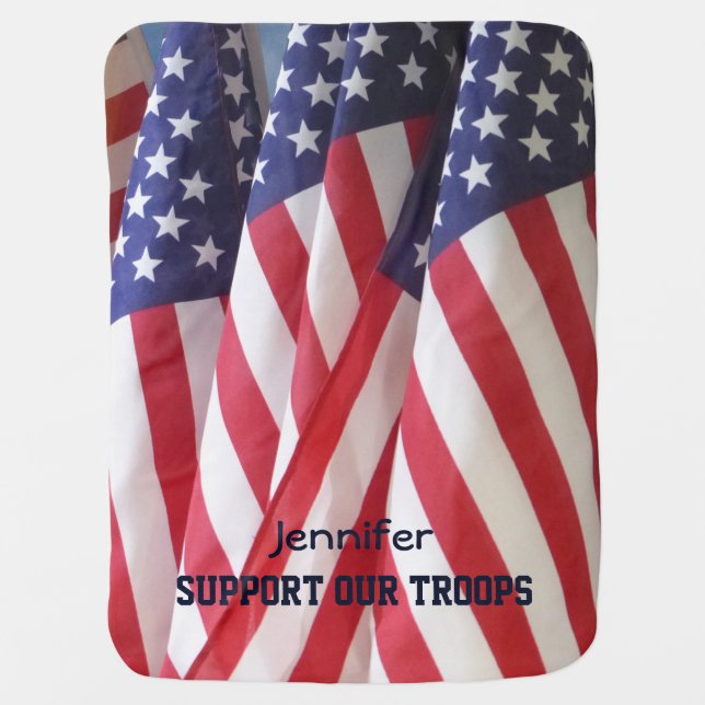 American Flags, Support Our Troops, Stroller Blanket (Front)