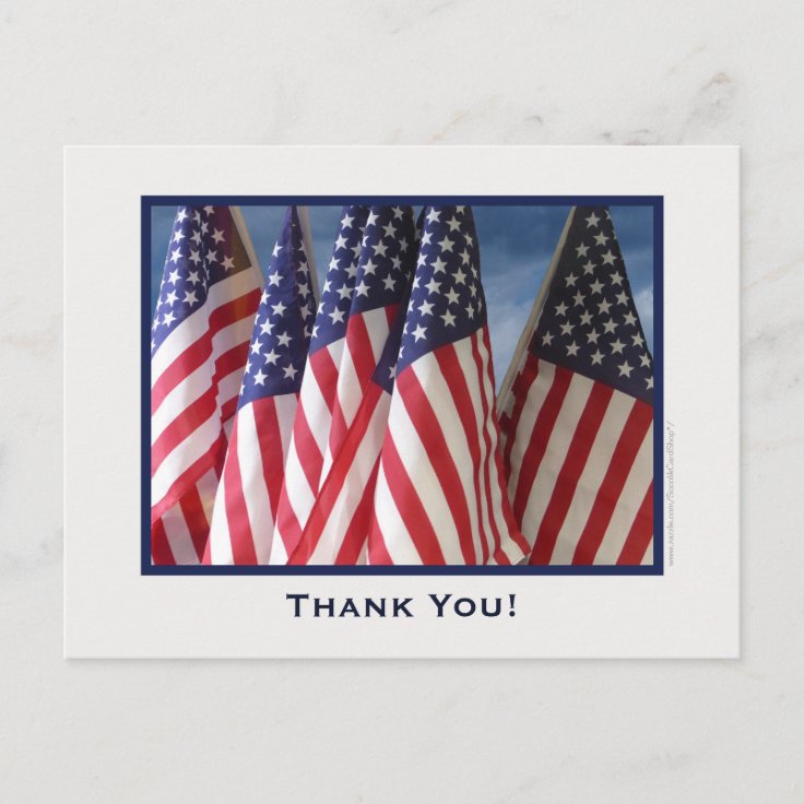 American Flags Thank You Postcard | Zazzle