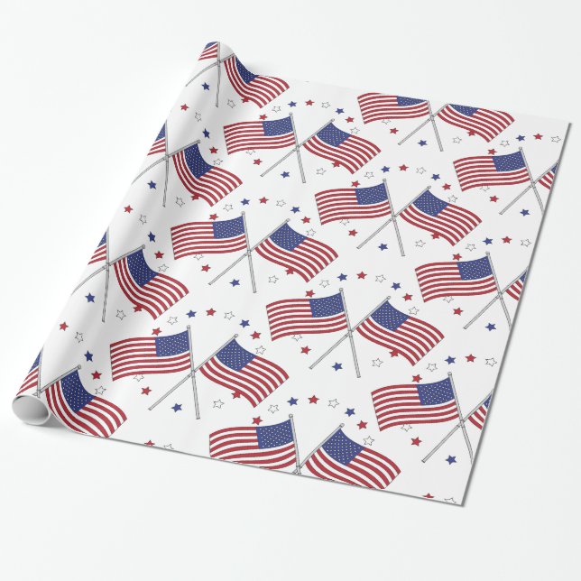 American Flags Thunder_Cove Patriotic 4th of July Wrapping Paper (Unrolled)