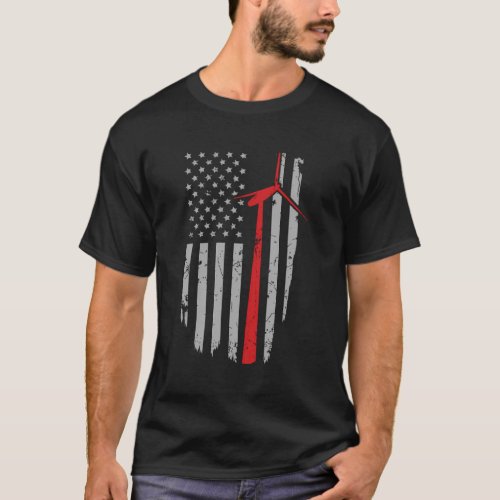 American Flags Wind Turbine Technician T_Shirt