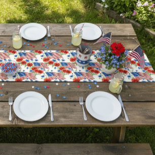 American Flowers And Flags  Short Table Runner