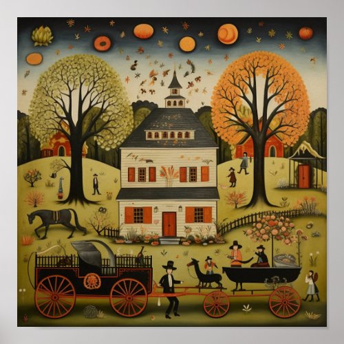 American Folk Art Large White House  Poster