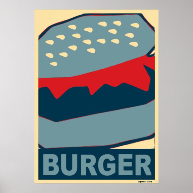 American food: Hamburger In Blue Art Poster (Front)