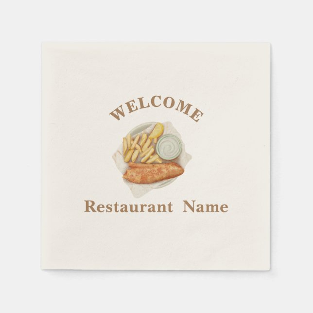 American food restaurant welcome fish and Chip nam Napkins (Front)