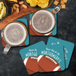 American Football Aqua Square Paper Coaster<br><div class="desc">Customizable paper coasters feature an American football on aqua and the words "It's Game Day!" along with your last name. MORE colors and matching items in our store.</div>