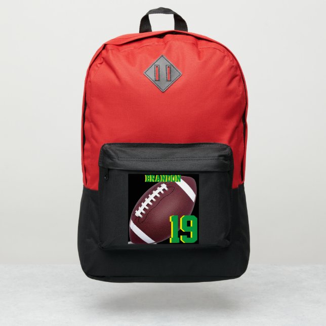 American football Backpacks sporty Greenred bags (Front)