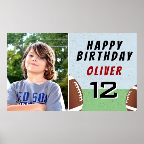 American Football Ball Birthday Party Photo Poster - American Football Ball Birthday Party Photo Poster. Football themed birthday party poster sign with child`s name, photo, age and football balls. Add your name, age and your child`s photo. Great for kids who love football and sports.