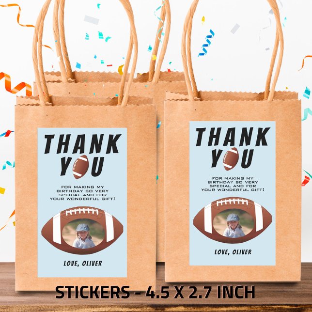 American Football Ball Birthday Photo Thank you Rectangular Sticker (Creator Uploaded)