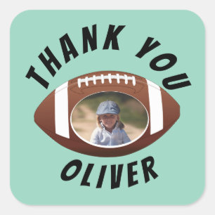 American Football Ball Birthday Photo Thank you Square Sticker