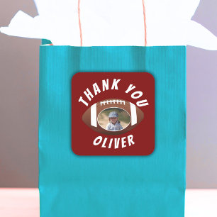 American Football Ball Birthday Photo Thank you Square Sticker