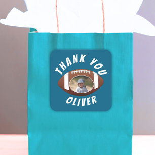 American Football Ball Birthday Photo Thank you Square Sticker