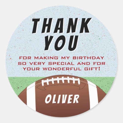 American Football Ball Birthday Thank You  Classic Round Sticker