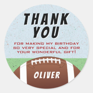 American Football Ball Birthday Thank You Classic Round Sticker