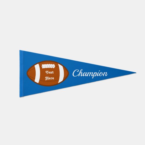 American Football Ball  Champion Text on Blue Pennant Flag