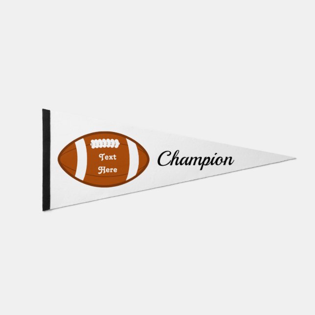 American Football Ball & Champion Text on White Pennant Flag (Front)