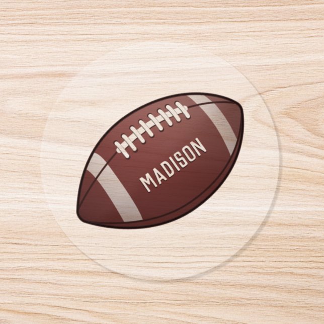 American Football Ball Custom Name Classic Round Sticker (Single)