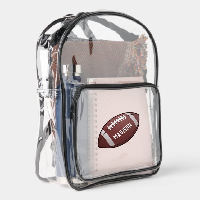 American Football Ball Custom Name Clear Backpack (Right)