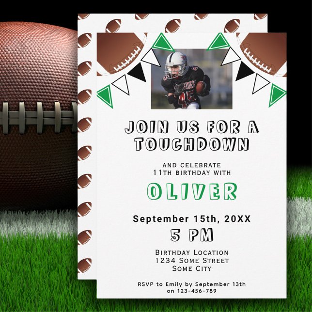 American Football Ball Flags Photo Birthday Party Invitation (Creator Uploaded)