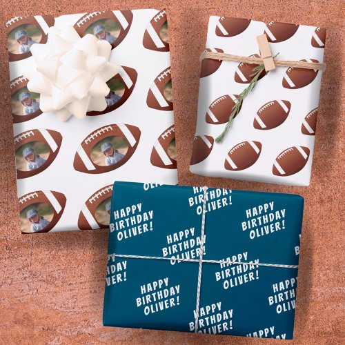 American Football Ball Happy Birthday Boy Photo Wr Wrapping Paper Sheets