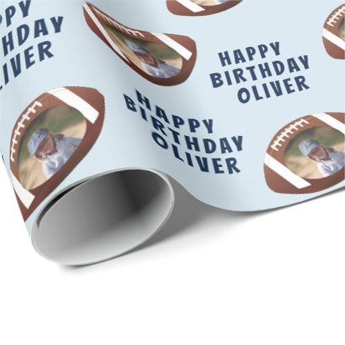 American Football Ball Happy Birthday Boy Photo Wrapping Paper