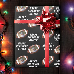 American Football Ball Happy Birthday Boy Photo Wrapping Paper