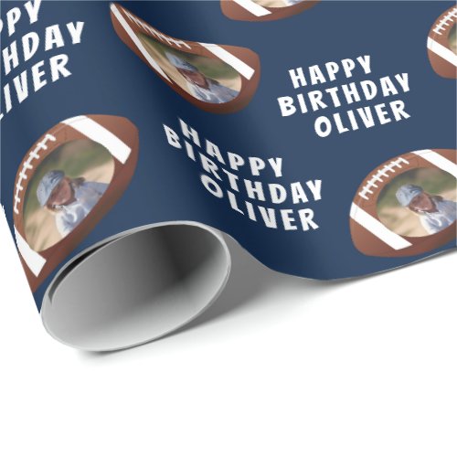 American Football Ball Happy Birthday Boy Photo Wrapping Paper