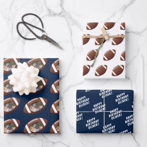 American Football Ball Happy Birthday Boy Photo  Wrapping Paper Sheets