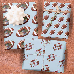 American Football Ball Happy Birthday Boy Photo Wrapping Paper Sheets