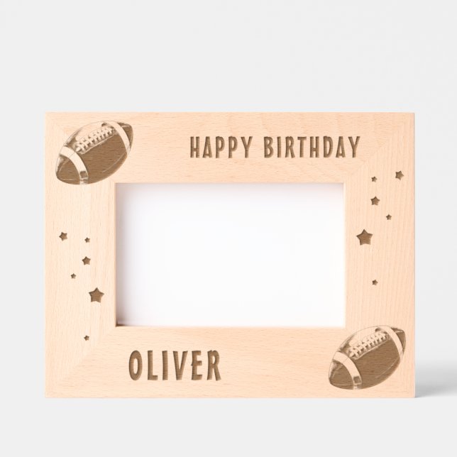 American Football Ball Happy Birthday Engraved Frames (Front)