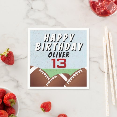 American Football Ball Happy Birthday Party Napkins - American Football Ball Happy Birthday Party Napkins. Football-themed birthday napkins. Add your name and age. Great for kids who love football and sports.