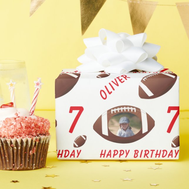American Football Ball Happy Birthday Photo Wrapping Paper (Birthday Party)